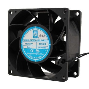 OA80EC-UR-1WBXC, Вентиляторы с электронной коммутацией Electronically Commutated (EC) Fan, Universal Voltage, 80x38mm, 110/220VAC, 60CFM, 6.3W, 50dBA, 4500RPM, 0.50 Inches Max. Static Pressure, Dual Ball Bearing, Lead Wires