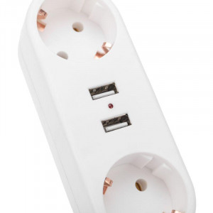 Двойник электрический линейный 16А с/з+2 USB-порта 2.4А бел. 11-1090