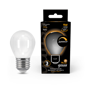 Лампа Filament Шар 9W 590lm 3000К Е27 milky диммируемая LED 1/10/50 105202109-D