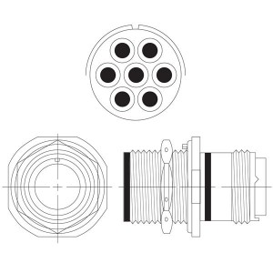 PKB07RFC24-10P, Круговой мил / технические характеристики соединителя 7 Contact Size 8 JamNut Receptacles