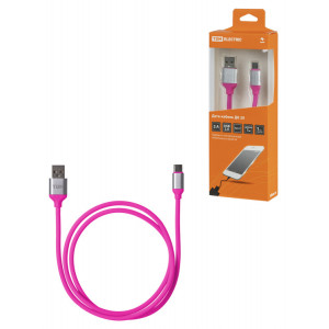 Дата-кабель, ДК 20, USB - USB Type-C, 1 м, силиконовая оплетка, розовый, SQ1810-0320