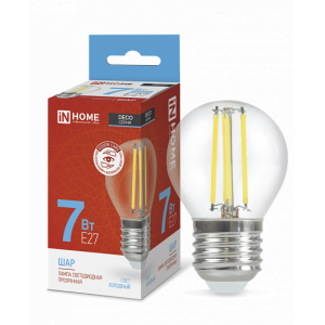Лампа светодиодная LED-ШАР-deco 7Вт шар прозрачная 6500К холод. бел. E27 810лм 230В 4690612036427