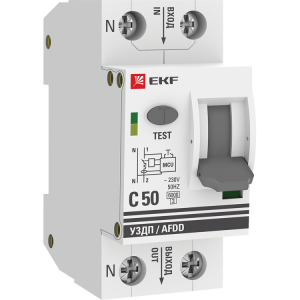 Устройство защиты от дугового пробоя (УЗДП) 1P+N C 50А 6кА с Автоматический выключатель PROxima afdd-2-50C-pro