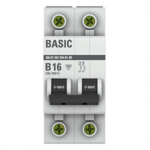 Автоматический выключатель 2P 16А (B) 4,5кА ВА 47-29 Basic mcb4729-2-16-B