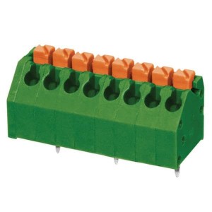 TBL002A-350-08GR-2OR, Фиксированные клеммные колодки Terminal block, screwless, 3.50, 45 , 8 poles, green w orange tab