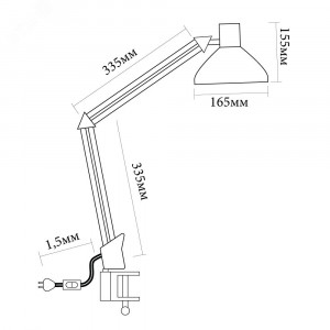 Светильник настольный 60w Е27 на струбцине белый 24232