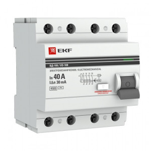 Выключатель дифференциального тока (УЗО) 4п 40А 30мА тип AC ВД-100 (электромех.) PROxima elcb-4-40-30-em-pro