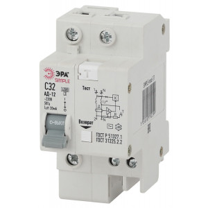 SIMPLE-mod-32 SIMPLE Автоматический выключатель дифференциального тока 1P+N 32А 30мА тип АС х-ка Б0039290