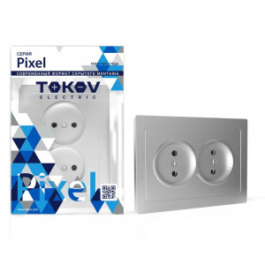 Розетка 2-м СП Pixel 16А IP20 без заземл. в сборе алюм. TKE-PX-R2F-C03