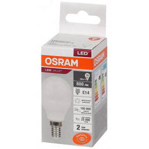 Лампа светодиодная LED 10 Вт E14 4000К 800Лм шарик 220 В (замена 75Вт) OSRAM 4058075579743