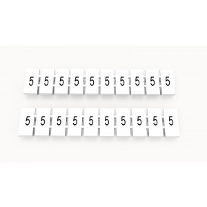 ZB5-10P-19-13Z(H), Маркировочные шильдики для клемм WS…, DC…, PC…, сечением 2,5 мм кв., центральная, 10 шильдиков, нанесенные символы: 5 с вертикальным расположением, размер шильдика: 4,55х10,7 мм, цвет белый