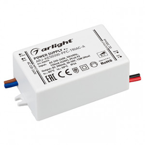 Блок питания ARJ-KE50300-PFC-TRIAC-A (15W, 300mA) 028279, Диммируемый источник тока по стандарту TRIAC с гальванической развязкой для светильников и мощных светодиодов. Входное напряжение 220-240 VAC. Выходные параметры: 30-50 В, 300 mА, 15 Вт. Встроенный PFC >0,92. Негерметичный пластиковый корпус IP 44. Габари