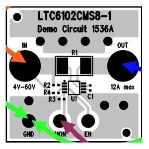 DC1536A, Средства разработки интегральных схем (ИС) усилителей LTC6102-1 Current Sense Demo Board with
