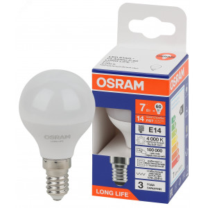 Лампа светодиодная LED 7Вт Е14 4000К 600Лм шар 220В (замена 60Вт) OSRAM 4099854186455