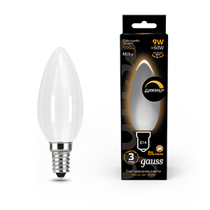 Лампа Filament Свеча 9W 590lm 3000К Е14 milky диммируемая LED 1/10/50 103201109-D