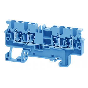 CX2.5/4BU, Проходная клемма, 4 точки подключения, тип фиксации провода: пружинный, номинальное сечение: 2,5 мм кв., 24A, 1000V, ширина: 5 мм, цвет: синий, тип монтажа: DIN35