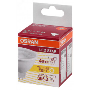 Лампа светодиодная LED 4Вт GU5.3 3000К 300лм 230V CL MR16 (замена 35Вт) OSRAM LS 4058075481107