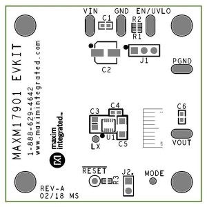 MAXM17901EVKIT#, Средства разработки интегральных схем (ИС) управления питанием Evaluation kit for MAXM17901, 4.5V to 24V Input, 3.3V, 300mA Output, Integrated Inductor, u-SLIC Compact Step-Down Power Module