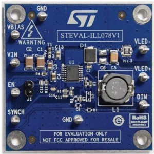 STEVAL-ILL078V1, Средства разработки схем светодиодного освещения  1 A, up to 60V Vin, buck LED driver board based on the LED6000