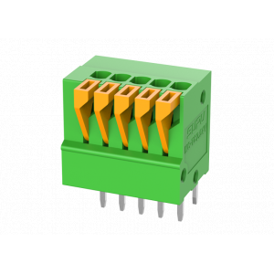 Клемма на плату MC-TC2.54V09P-N-0001, Клемма, вертикальный, подвод кабеля, на плату, шаг: 2.54 мм, 9 полюсов, фиксация провода Push-In исполнение: два вывода на полюс, 130V, 6A, цвет: зеленый