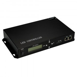 HX-801TC, Master-контроллер для синхронизации до 96 контроллеров HX-801RC (арт. 018549), 2 выходных Ethernet-порта до 122 880 пикселей, без прямого выхода на ленты и модули. Запись программ на SD-карту (ПО LED Build), напряжение 230 В. ПДУ в комплекте