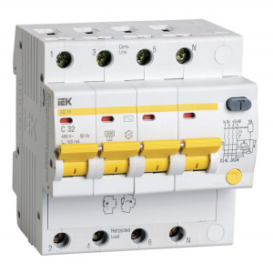 Выключатель автоматический дифференциального тока 4п C 32А 100мА тип AC 4.5кА АД-14 MAD10-4-032-C-100