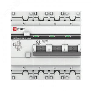 Дифференциальный автомат АД-32 3P+N 16А/10мА (хар. C, A, электронный, защита 270В) 6кА PROxima DA32-6-16-10-4P-a-pro