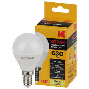 Лампочка светодиодная LED KODAK P45-7W-830-E14 E14 / Е14 7Вт шар теплый белый свет Б0057611