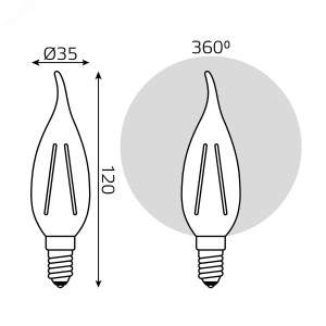 Лампа LED Filament Candle tailed dimmable E14 5W 2700K 1/10/50 104801105-D