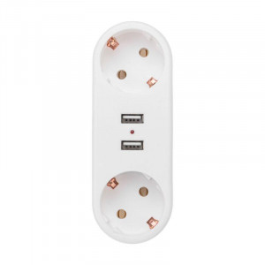 Двойник электрический линейный 16А с/з+2 USB-порта 2.4А бел. 11-1090