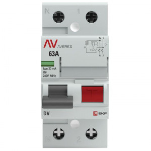 Выключатель дифференциального тока (УЗО) 2п 63А 30мА тип A DV AVERES rccb-2-63-30-a-av