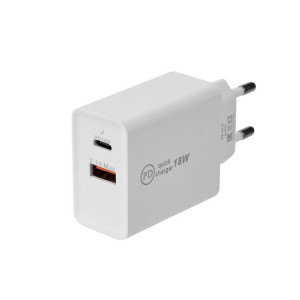 Сетевое зарядное устройство для iPhone/iPad Type-C + USB 3.0 с Quick charge, белое 16-0278