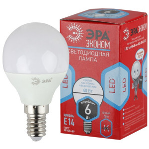 Лампа светодиодная ECO LED P45-6W-840-E14 (диод, шар, 6Вт, нейтр, E14) (10/100/3600) Б0020628