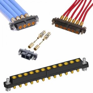 M80-4000000F1-04-301-00-000, Электропитание платы Datamate Mix-Tek Female Vertical Throughboard Connector, Hexagonal slotted jackscrews, no signal contacts, 4 x 3mm Throughboard Coax contacts