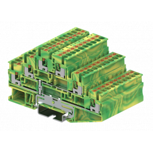Заземляющая клемма TPT2.5-2-PL, Заземляющая трехуровневая клемма, верхний ряд не заземлен, тип фиксации провода: push-in, номинальное сечение: 2,5 мм кв., ширина: 5,2 мм, цвет: желто-зеленый, тип монтажа: DIN 35