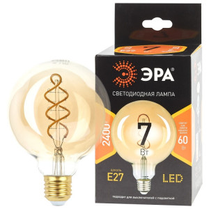 Лампа светодиодная филаментная F-LED G95-7W-824-E27 7Вт G95 шар золотая 2400К спирал. тепл. бел. E27 Б0047663