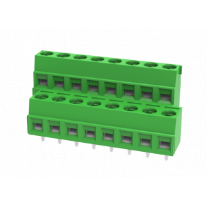 Клемма на плату MC-DTE5.0H04C-0001, Клемма, 2 этажа со смещением, на плату, шаг: 5.0 мм, 4х2 полюса, фиксация провода винтовая, исполнение: стандартное, 320V, 14A, цвет: зеленый