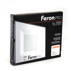 Прожектор светодиодный ДО-100w 6400К 10000Лм IP65 черный Feron.PRO 41541