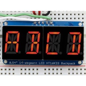 1911, Средства разработки визуального вывода Quad Alphanumeric Display - Red 0.54 Digits w/ I2C Backpack