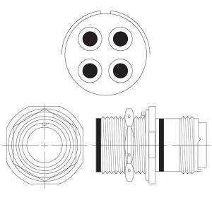 PKB07RFC22-22P, Круговой мил / технические характеристики соединителя 4 Contact Size 8 JamNut Receptacles