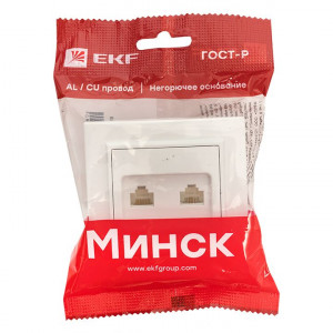 Розетка компьютерная + телефонная 2-м СП Минск RJ45 + Phone бел. Basic ERK00-135-10