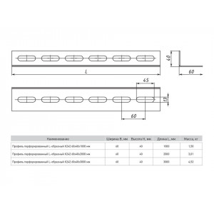 Профиль перфорированный L-образный К242 60х40х1000 мм (2 мм) HDZ EKF
