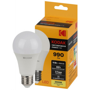 Лампочка светодиодная LED KODAK A60-11W-830-E27 E27 / Е27 11Вт груша теплый белый свет Б0057605