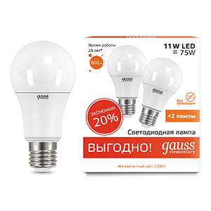 Лампа LED Elementary A60 11W E27 2700K 1/50 (2 лампы в упаковке) 23211P