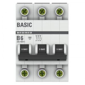 Автоматический выключатель 3P 6А (B) 4,5кА ВА 47-29 Basic mcb4729-3-06-B