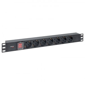 Блок розеток PDU TERACOM PRO 19" 1U 10А/250В 7 розеток Schuko с выключателем без шнура питания входной разъем C14 корпус алюминий черный TRP-HPD-LS-10A-7SH-C14