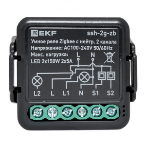 Умное реле в подрозетник 2-канальное с нейтралью Zigbee EKF Connect Select ssh-2g-zb