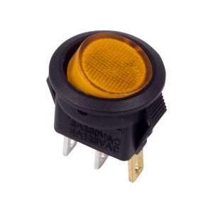 RWB-106 желтый, Выключатель клавишный круглый с подсветкой ON-OFF (3c) 3А 250В