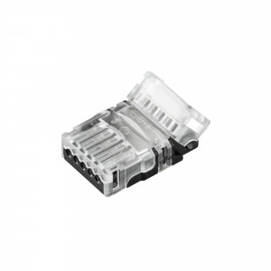 HIP-RGBW-12-5PIN-STW, Одиночный коннектор (без провода) для подключения питания к открытым лентам RGBW шириной 12 мм. Очистка провода питания (0,5-1,0 мм2) от изоляции не требуется. Материал - прозрачный пластик. Максимальный допустимый ток 3 А, напряжение 3-24 В,