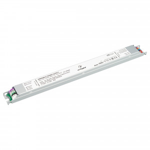 ARJ-55-LONG-DALI-0-10V-PFC, Диммируемый источник тока по протоколу DALI, стандарту 0-10 В с гальванической развязкой для светильников и мощных светодиодов. Входное напряжение 120-240 VAC. Выходные параметры: 47-80 В, 700 mА, 56 Вт. Встроенный PFC >0.95. Негерметичный алюминиевый кор